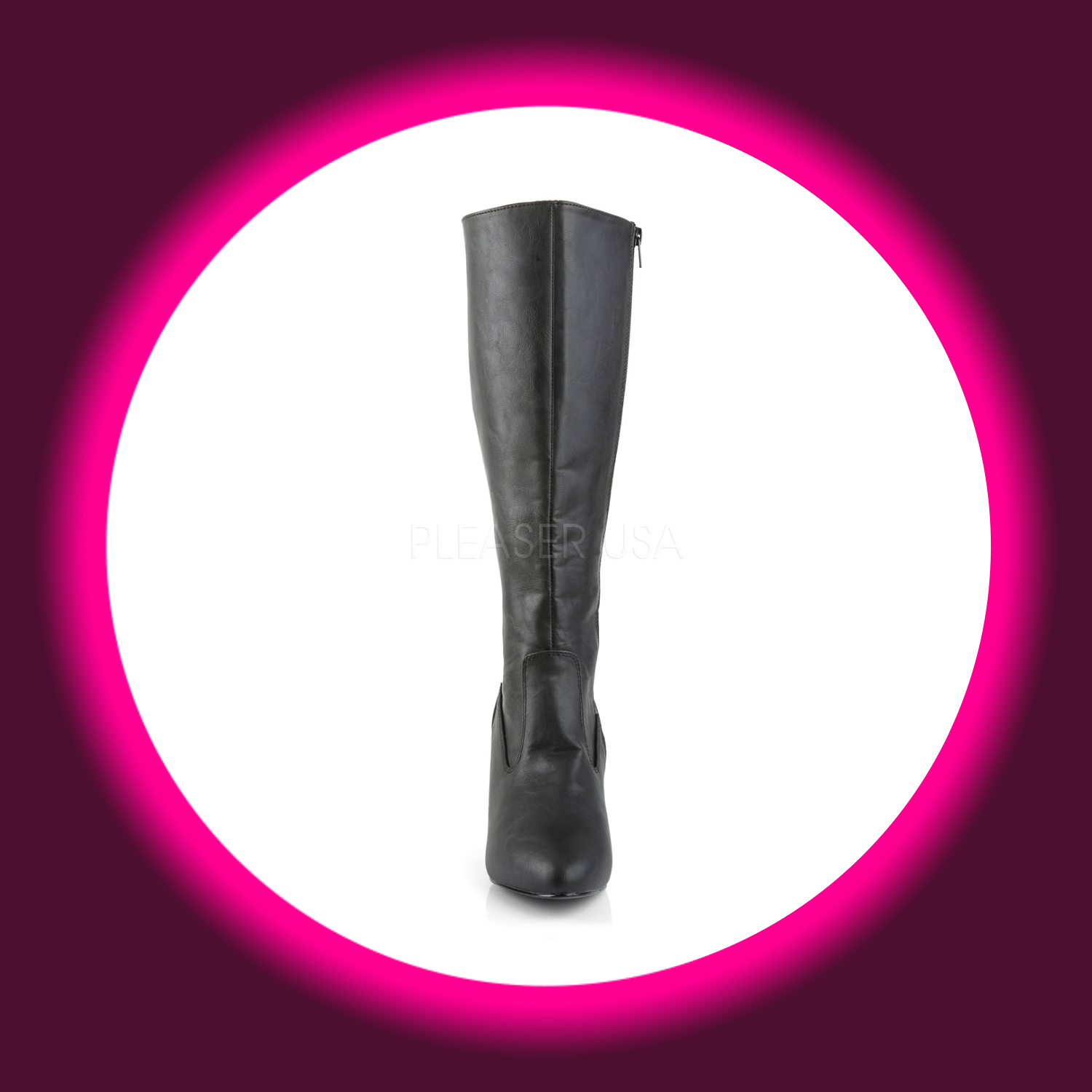 Frontansicht schwarze Stiefel, Pleaser Pink Label Divine 2018