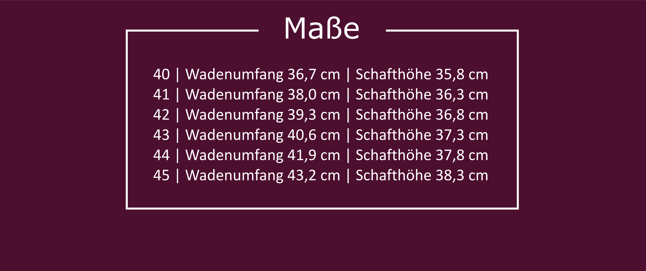 Tabelle mit den Maßen der Stiefel Demoniacult Ranger 303