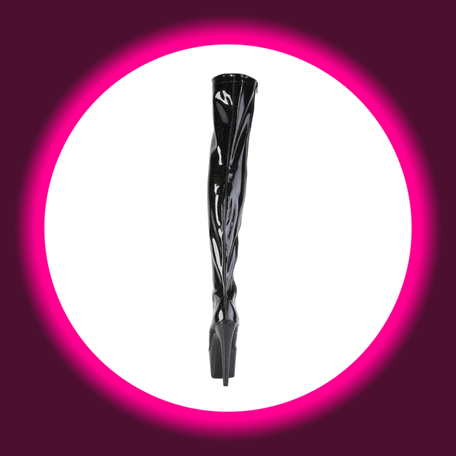 Rückansicht schwarze Peeptoe Overknee Stiefel mit hohem Absatz, Pleaser Adore 3021