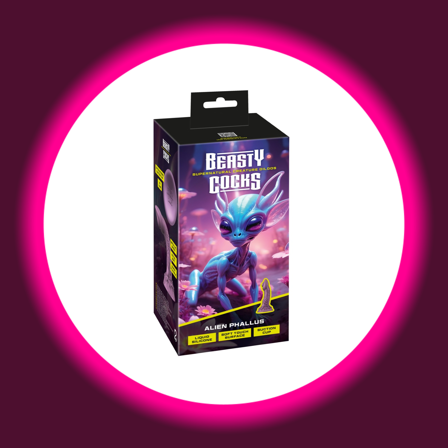 Alien Phallus Dildo Verpackung in Violett mit Fantasy-Design, 21cm Silikon Toy von Beasty Cocks