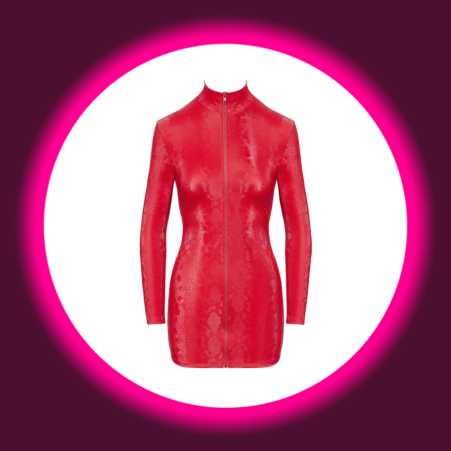 rotes Minikleid mit langen Armen und Reißverschluss, in Schlangenhautoptik, von Cotelli Party