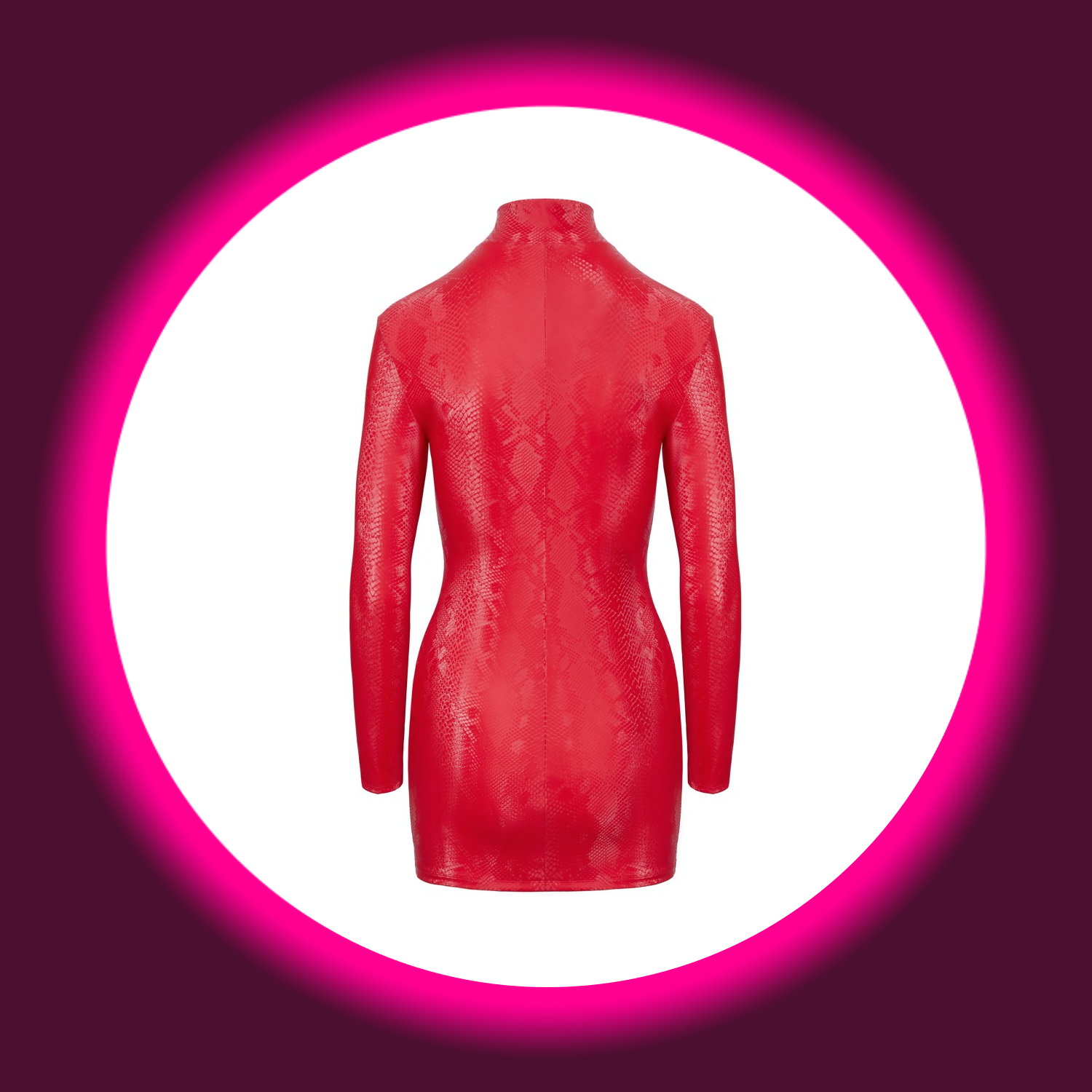 rotes Minikleid mit langen Armen und Reißverschluss, in Schlangenhautoptik, von Cotelli Party