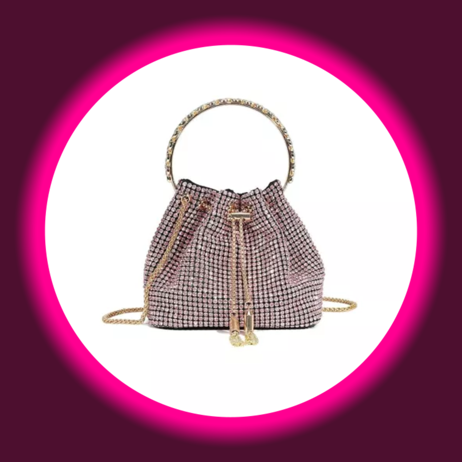 Handtasche von Aftershock London - Elegante Abendtasche mit Strasssteinen und rundem Kristallgriff an Kordelzugkette