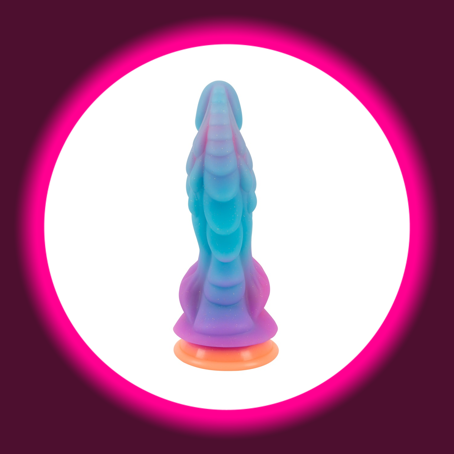 Leuchtender Mystic Dragon Dildo in Regenbogenfarben mit Saugfuss und Drachenstruktur - Beasty Cocks