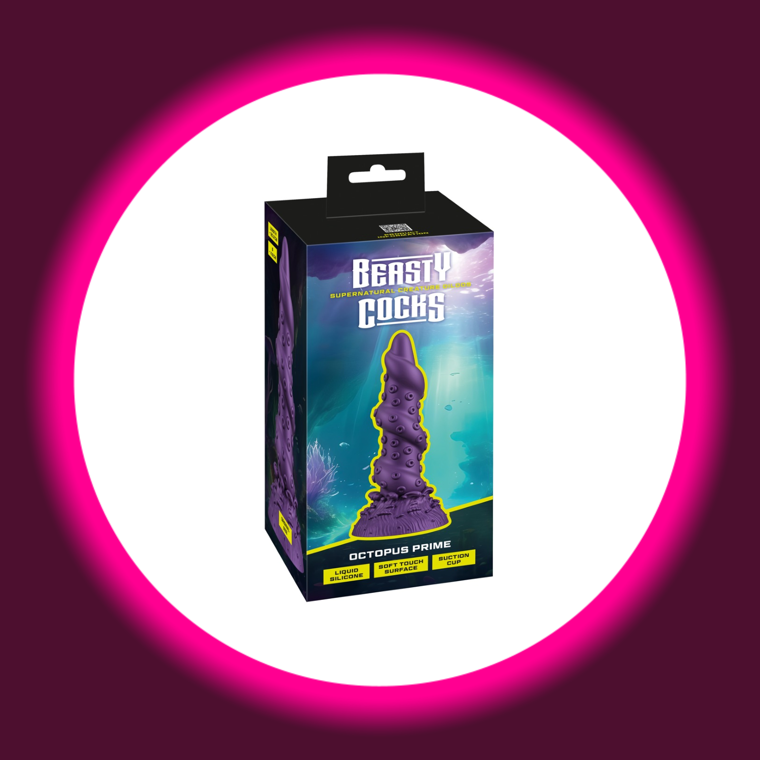 Verpackung des violetten schimmernden Fantasy-Dildo Octopus Prime mit kreativen starken Reizstrukturen, Beasty Cocks