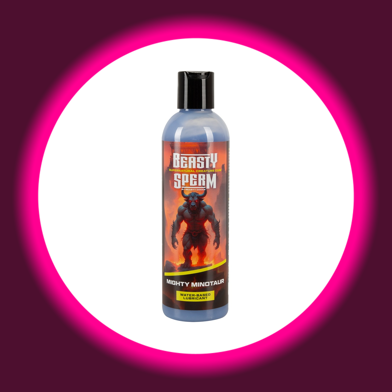 eine Flasche für Gleitgel Beasty Sperm mit Abbildung eines Minotaurus, Beasty Cocks