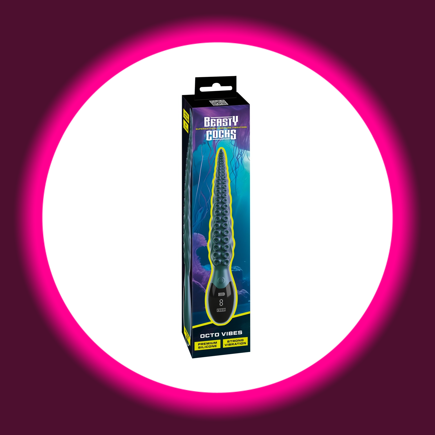 Verkaufsverpackung türkiser schimmernder Vibrator Octo Vibes in Tentakel-Optik Octo Vibes, Beasty Cocks