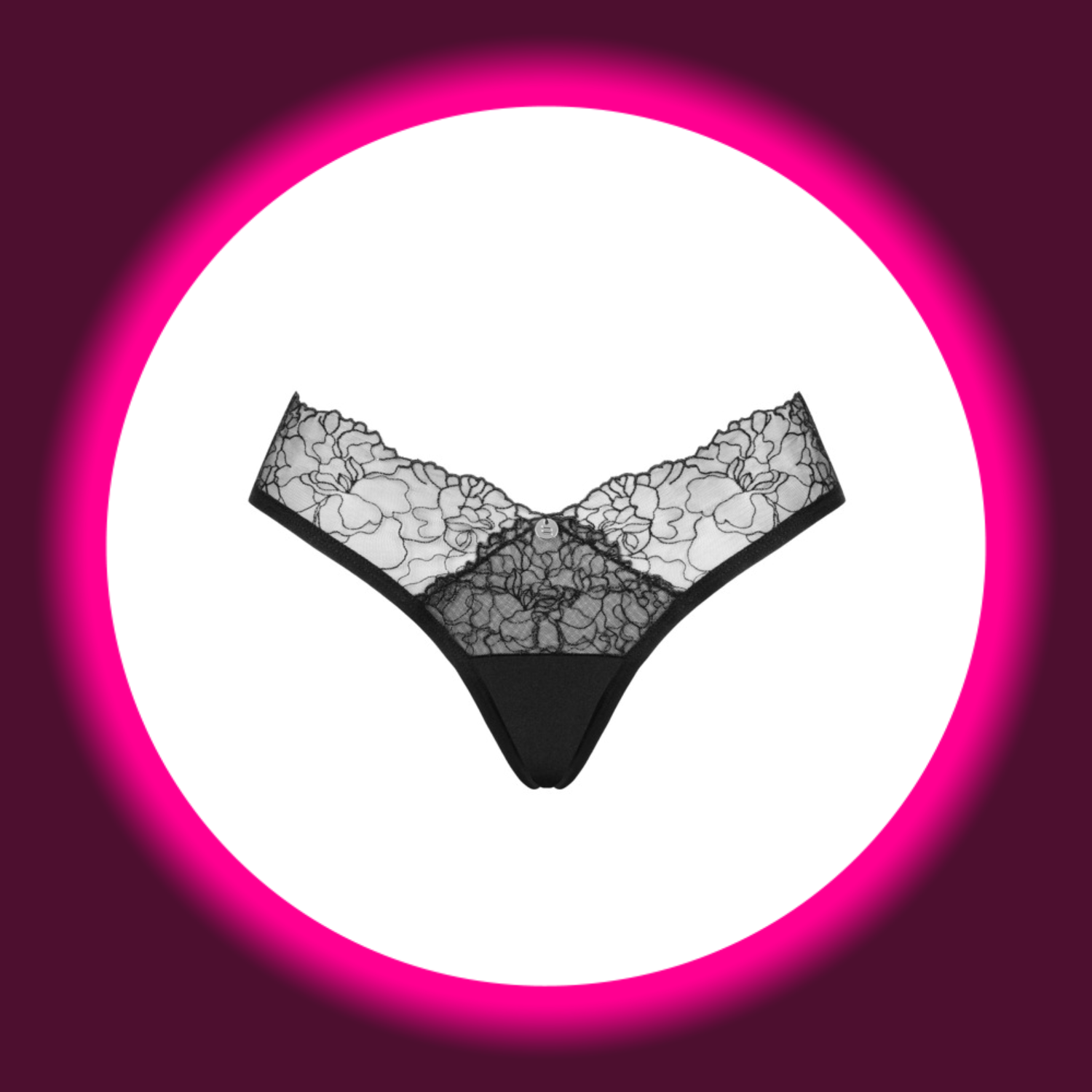 Frontansicht schwarze Panties mit floralem Tüll von Obsessive