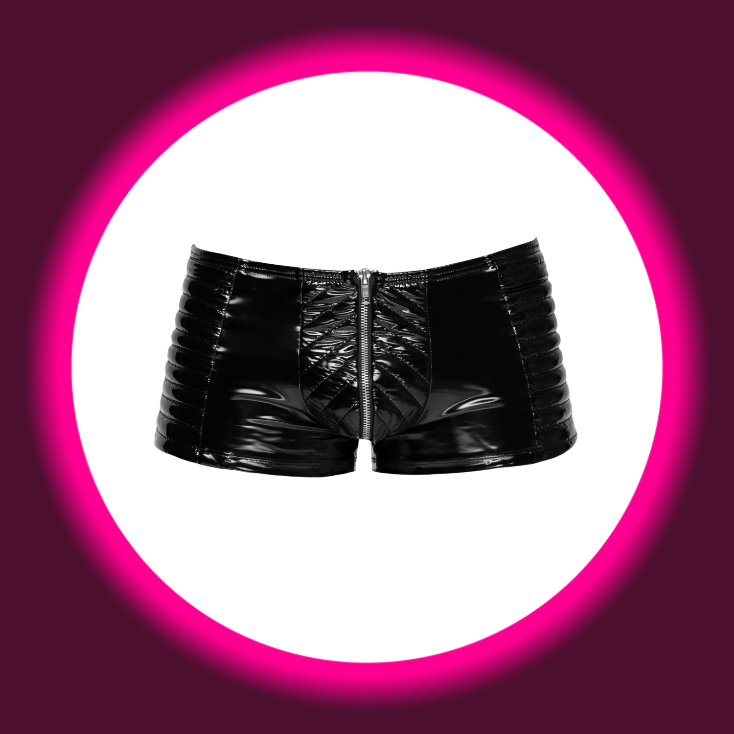 schwarze Pants aus Lack mit Steppungen und Reißverschluss, BLACK LEVEL