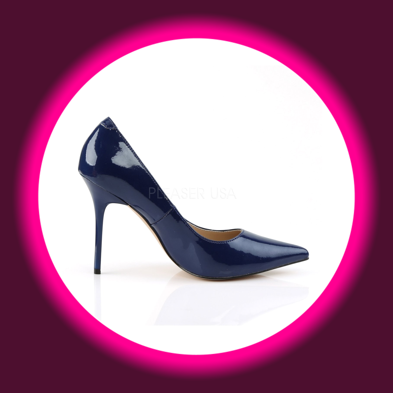 seitliche Ansicht blaue spitze Pumps mit Pfennigabsatz, Pleaser Classique 20