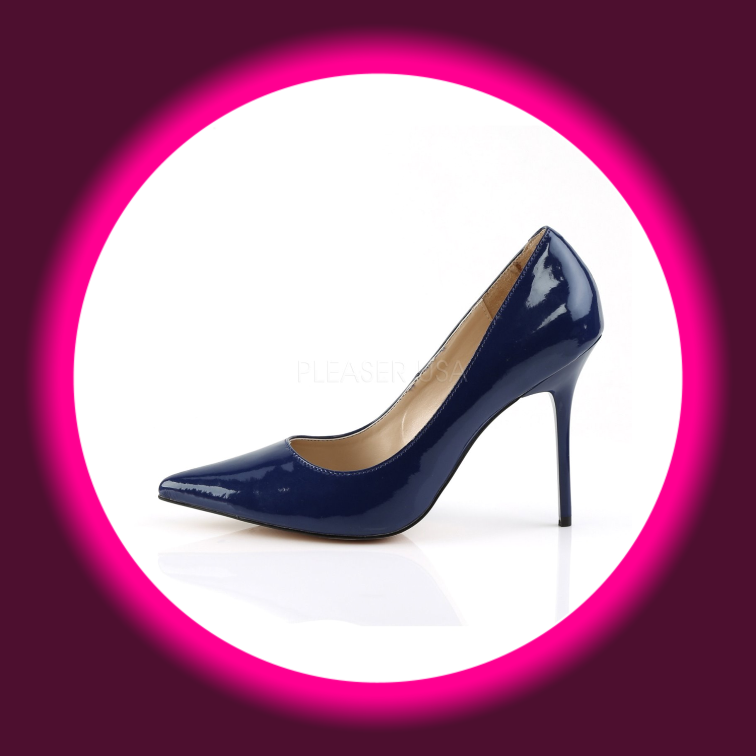 seitliche Ansicht blaue spitze Pumps mit Pfennigabsatz, Pleaser Classique 20