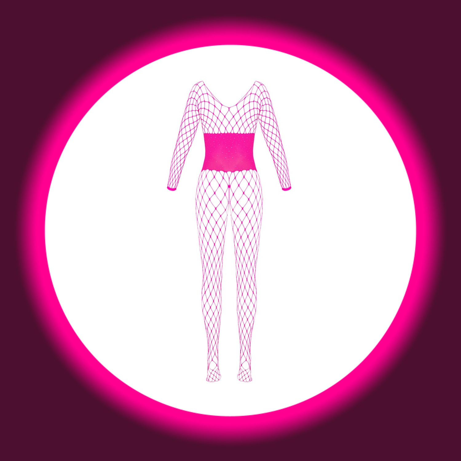 Rückansicht pinkfarbener grobmaschiger Netzcatsuit mit Glitzersteinen von Fantasy by Cotelli