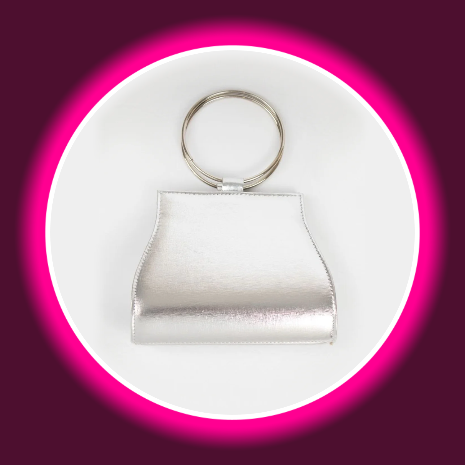 silberne Handtasche mit rundem Tragegriff, von Aftershock London