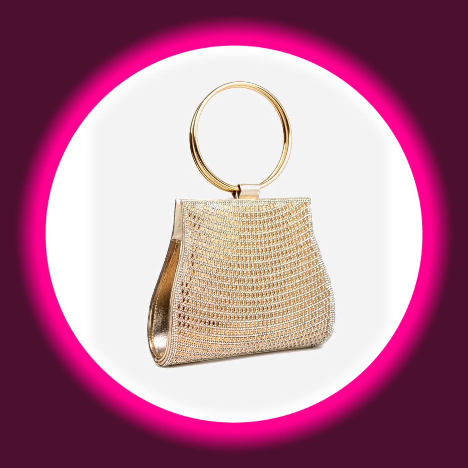 goldfarbene Handtasche mit Strassverzierung und rundem Tragegriff, von Aftershock London