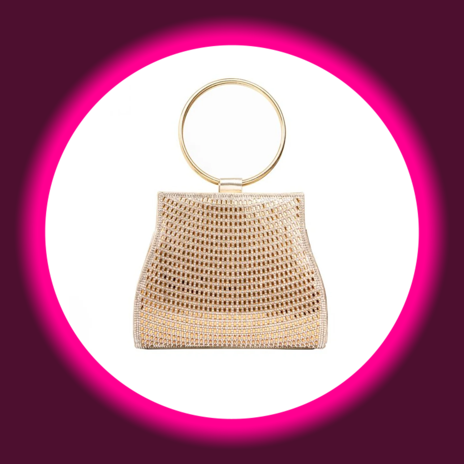 goldene Handtasche mit Strassverzierung und rundem Tragegriff, von Aftershock London