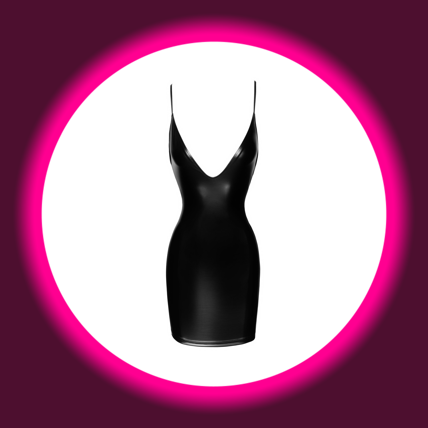 Frontansicht schwarzes glänzendes Minikleid von Noir Handmade