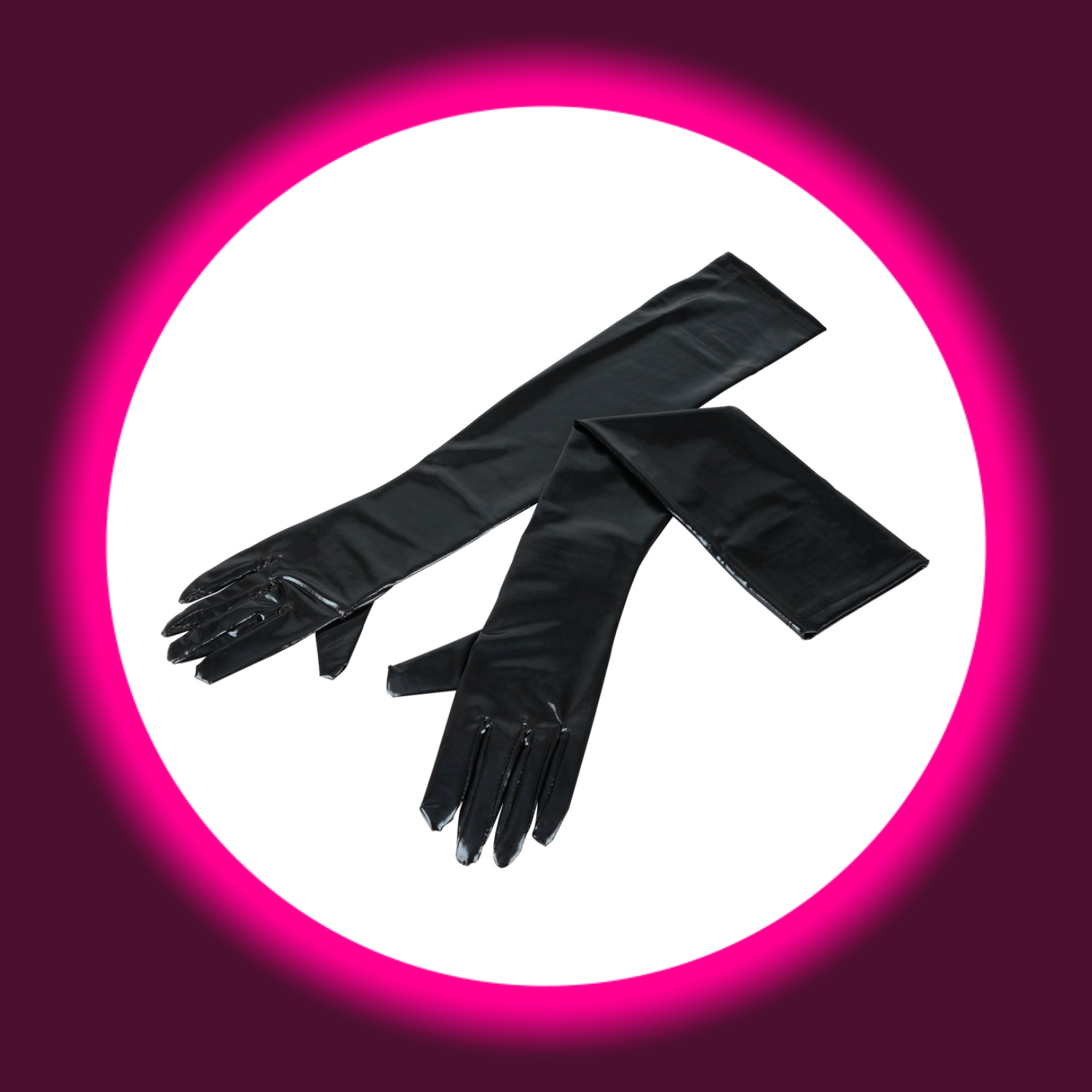 ein Paar schwarze lange Handschuhe im Wetlook, von Cotelli