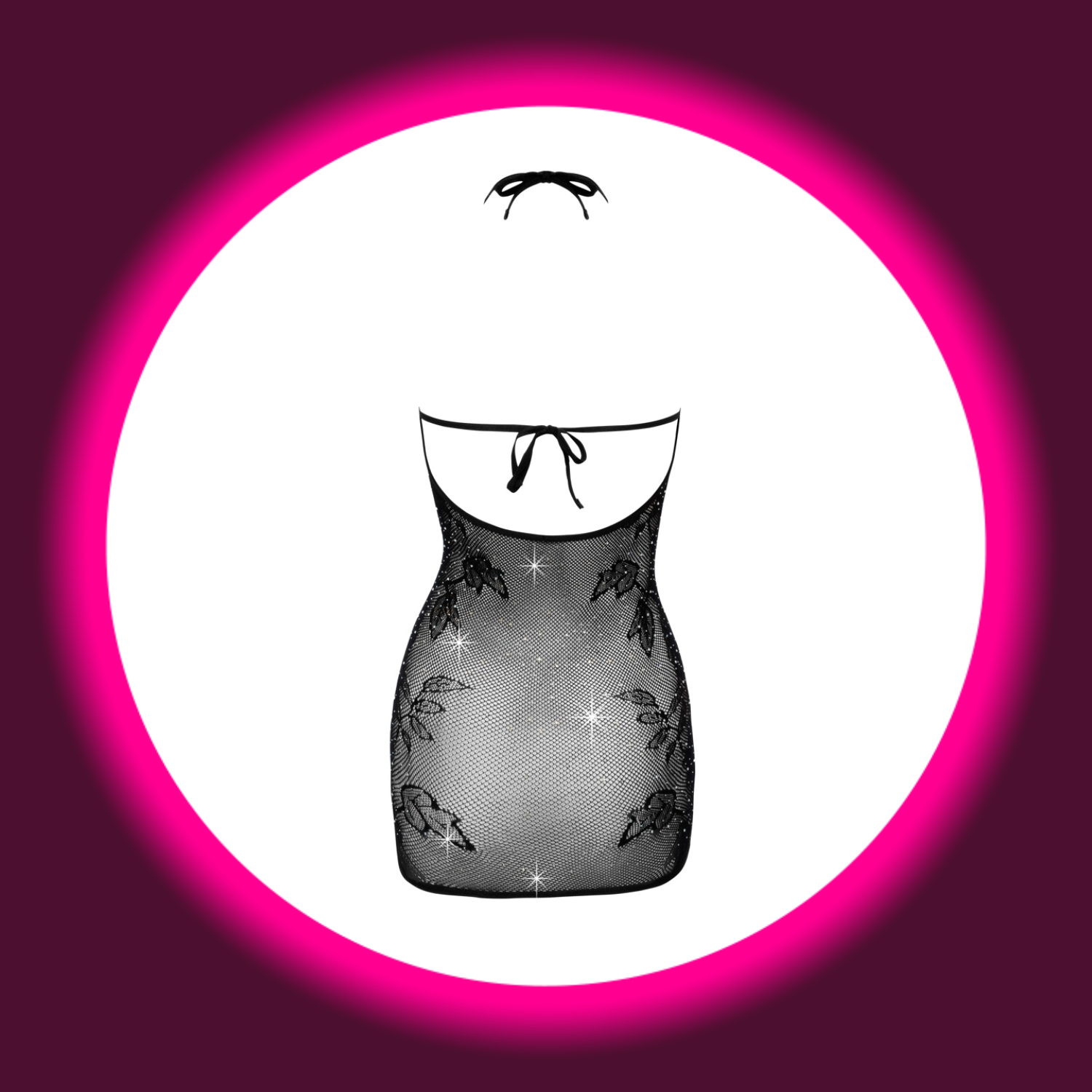 Rückansicht schwarzes transparentes Netz Minikleid mit Blumenmuster, von Cotelli