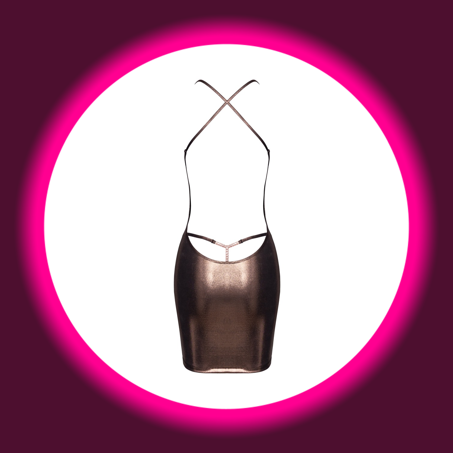 Rückansicht goldenes schimmerndes Minikleid mit Strassdetail, von Cotelli