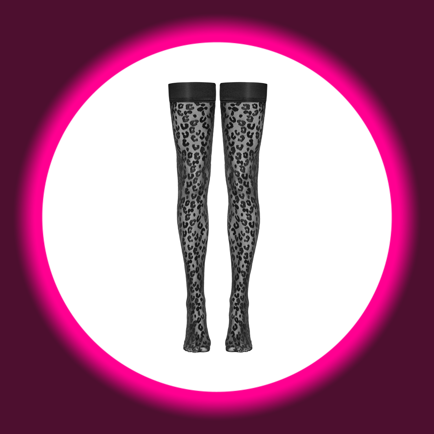 schwarze halterlose Stockings mit Leopardenmuster, Cotelli Legwear