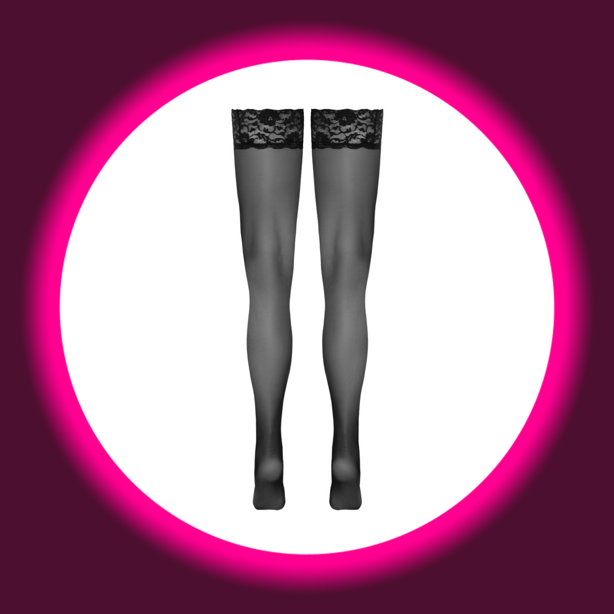Cottelli Legwear halterlose Stockings schwarz freistehend – Rückenansicht, schwarze halterlose Strümpfe mit floralem Spitzenabschluss, 80% Polyamid 20% Elasthan