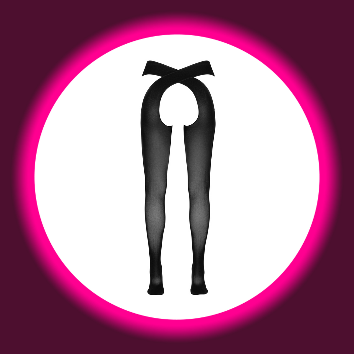 Cottelli Legwear Stockings schwarz freistehend – Rückenansicht, blickdichte schwarze Ouvert-Strümpfe mit X-förmigen Kreuz-Hüfthaltern, 100% Polyamid