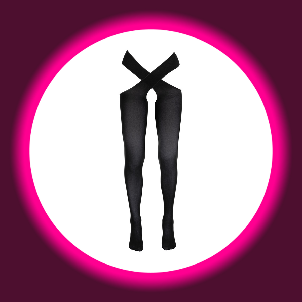 Cottelli Legwear Stockings schwarz freistehend – Frontansicht, blickdichte schwarze Ouvert-Strümpfe mit elastischen Kreuz-Hüfthaltern, 70 den