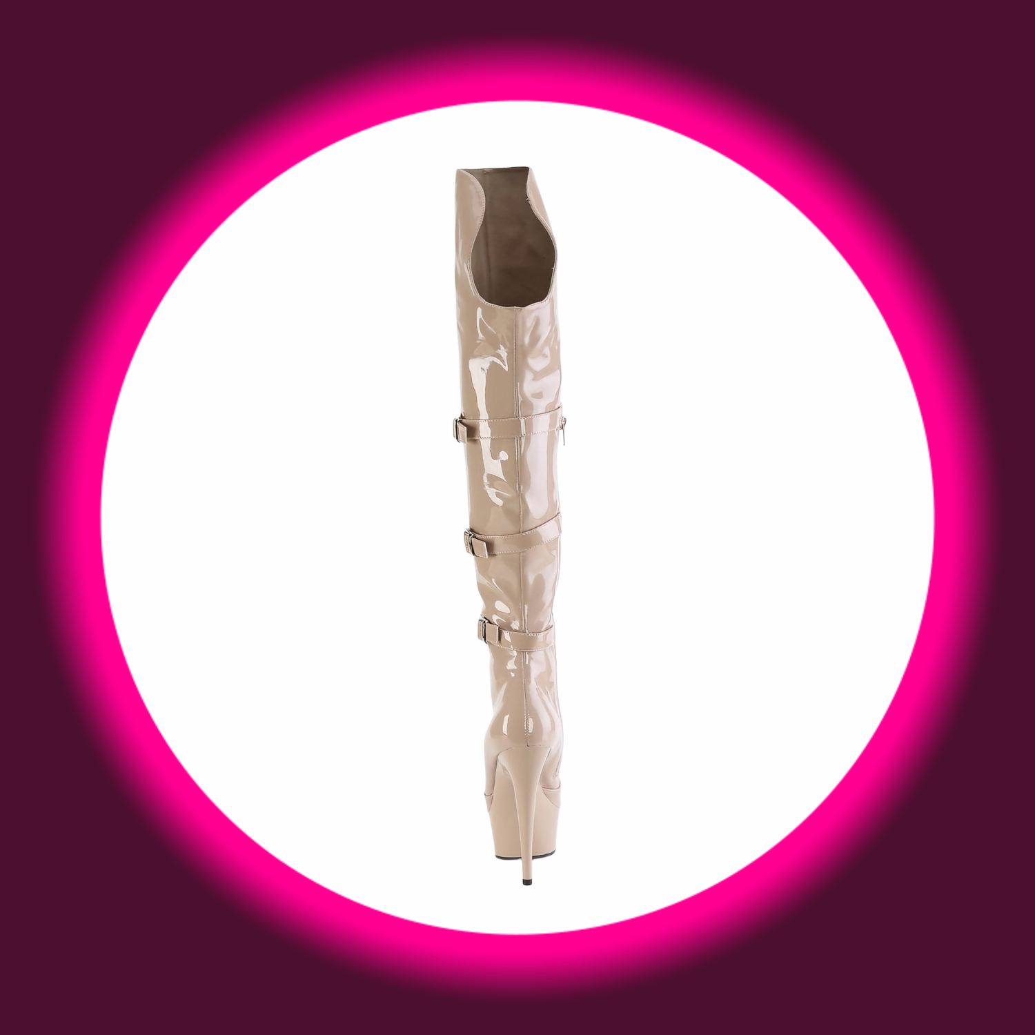 Rückansicht beige Plateau-Stiefel mit drei Riemen und hohem Absatz, Pleaser Delight 3018