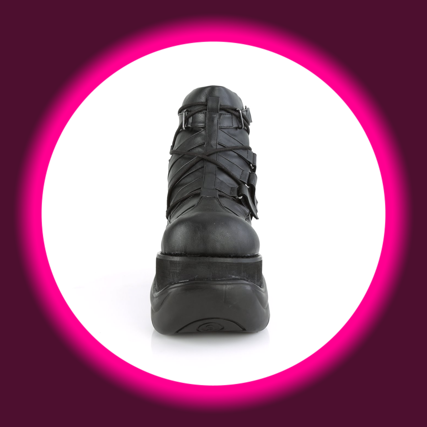 Frontansicht schwarze Boots mit extradicker Sohle und Zugbändern, Demoniacult Boxer 13