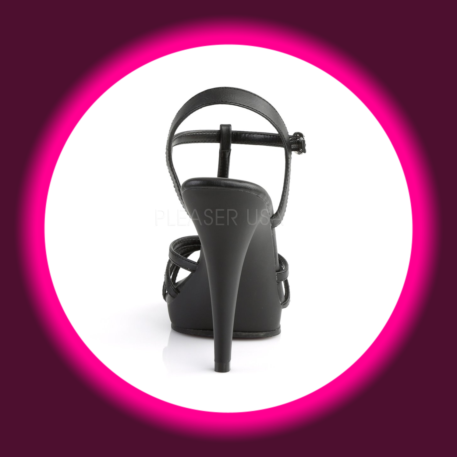 Rückansicht auf eine matte schwarze Sandalette mit schmalen T-Riemchen und hohem Absatz, Fabulicious Flair 420