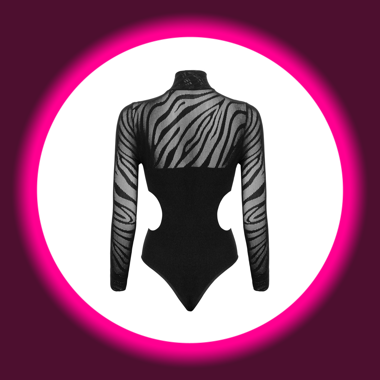 schwarzer Langarm-Body mit Streifenmuster, von Fantasy by Cotelli