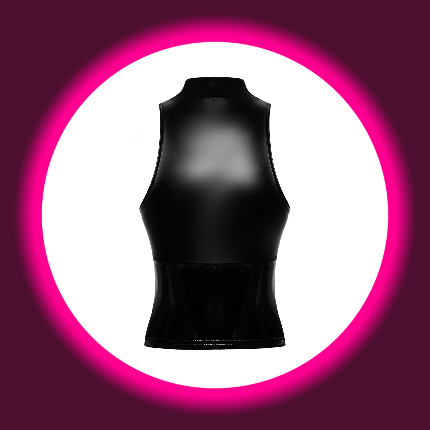 Rückansicht schwarzes glänzendes kurzes Oberteil von Noir Handmade