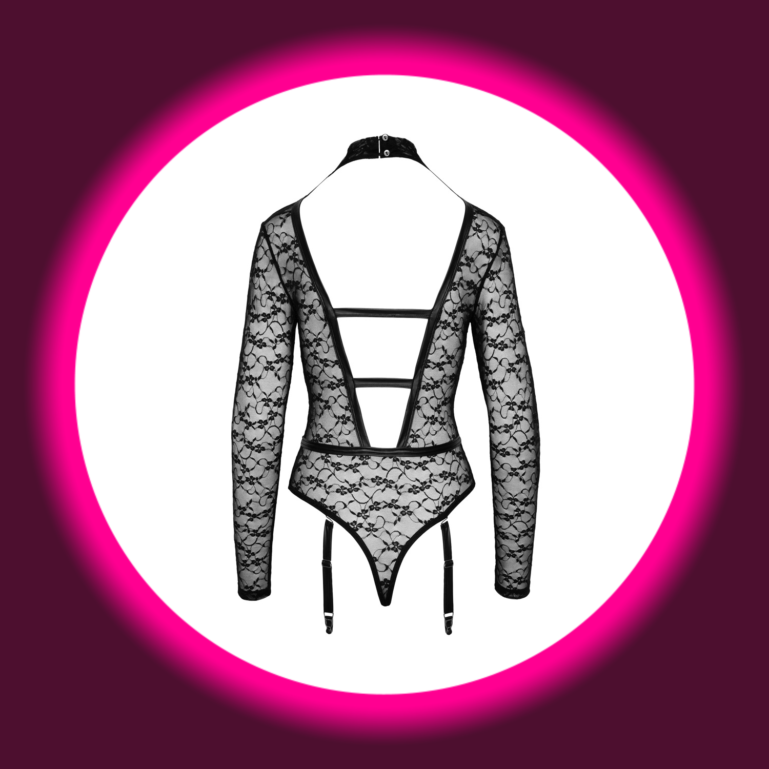 semitransparenter, langärmeliger Body mit Blumenmuster und Bändern, Cotelli Lingerie