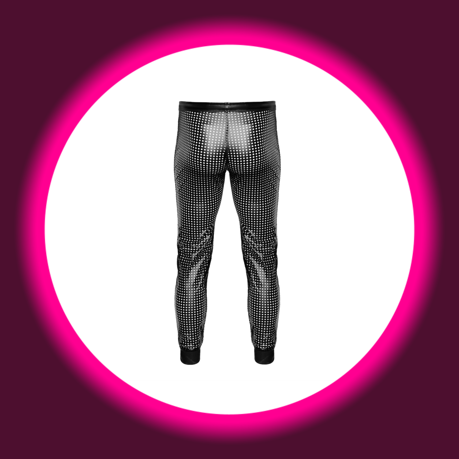 Rückansicht schwarze perforierte lange Hose von Noir Handmade