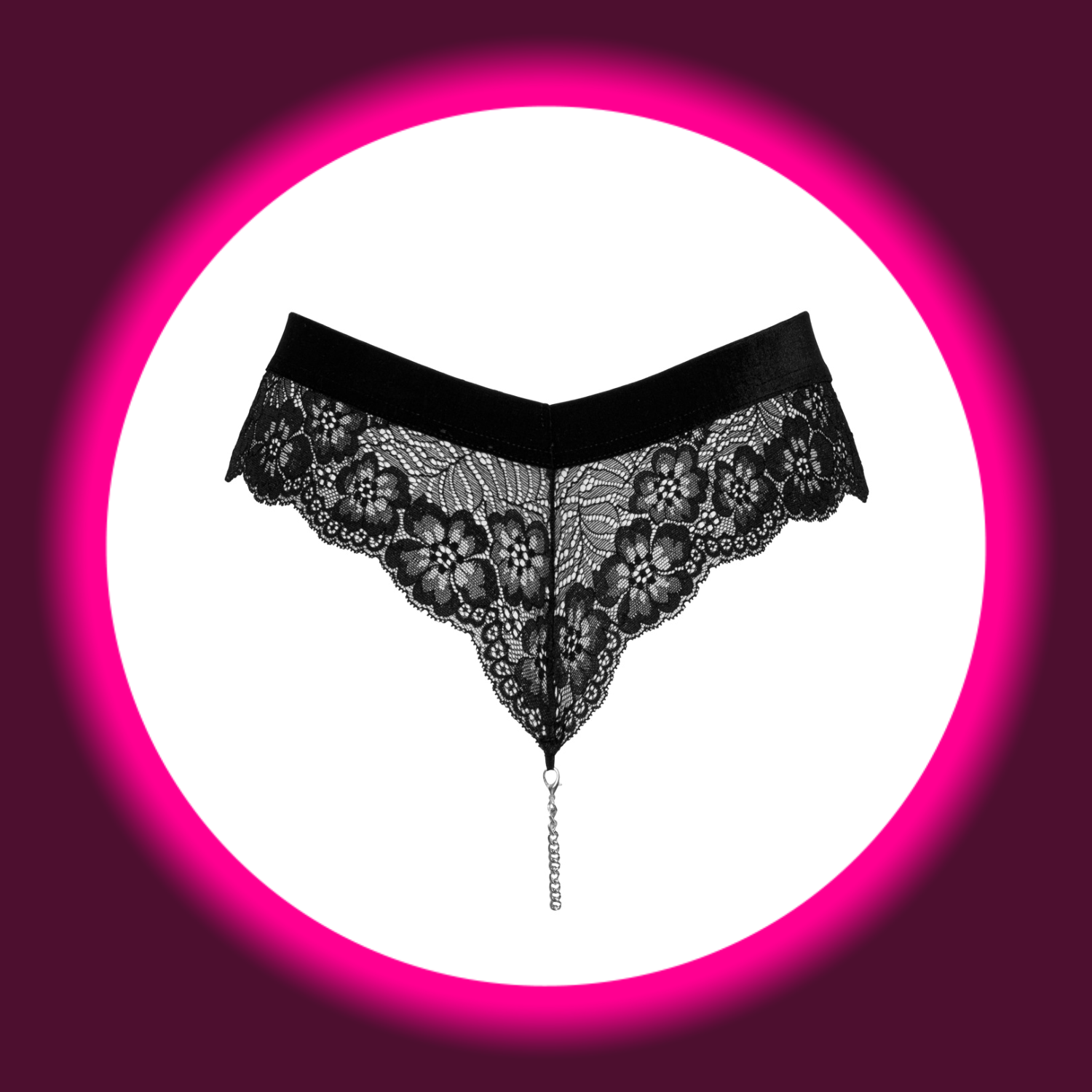 Rückansicht schwarze Panty mit Spitze und Kette von Cotelli Lingerie