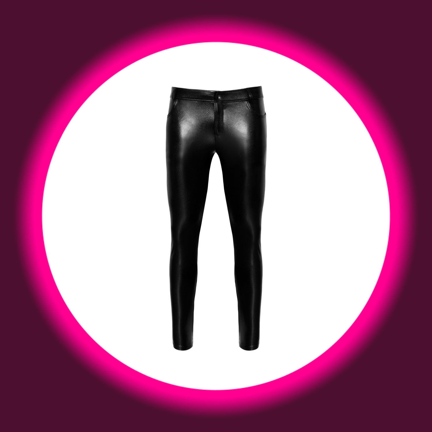 Frontansicht schwarze lange Hose in Schlangenhautoptik von Noir Handmade