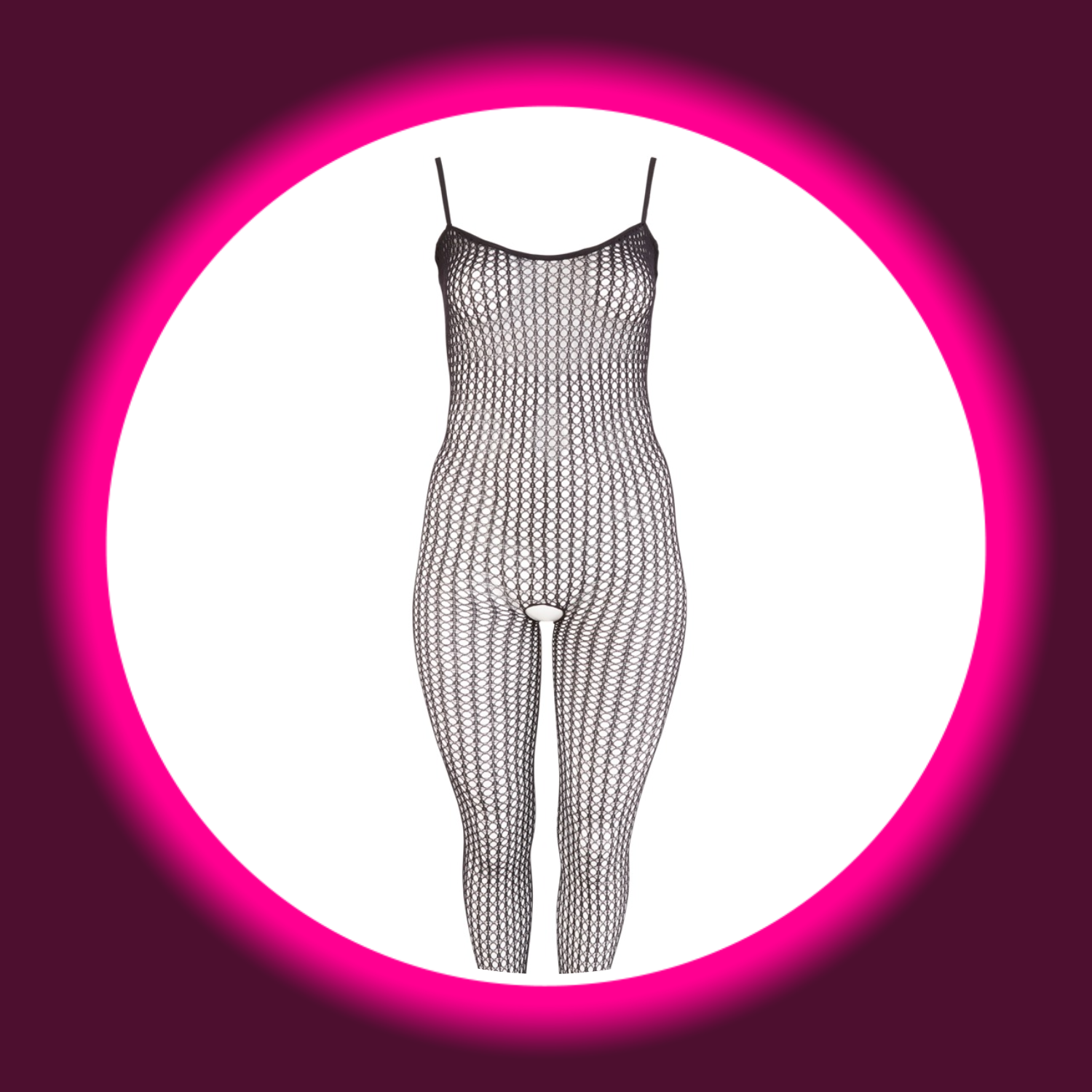 schwarzer Netzcatsuit, im Schritt ouvert, von NO:XQSE
