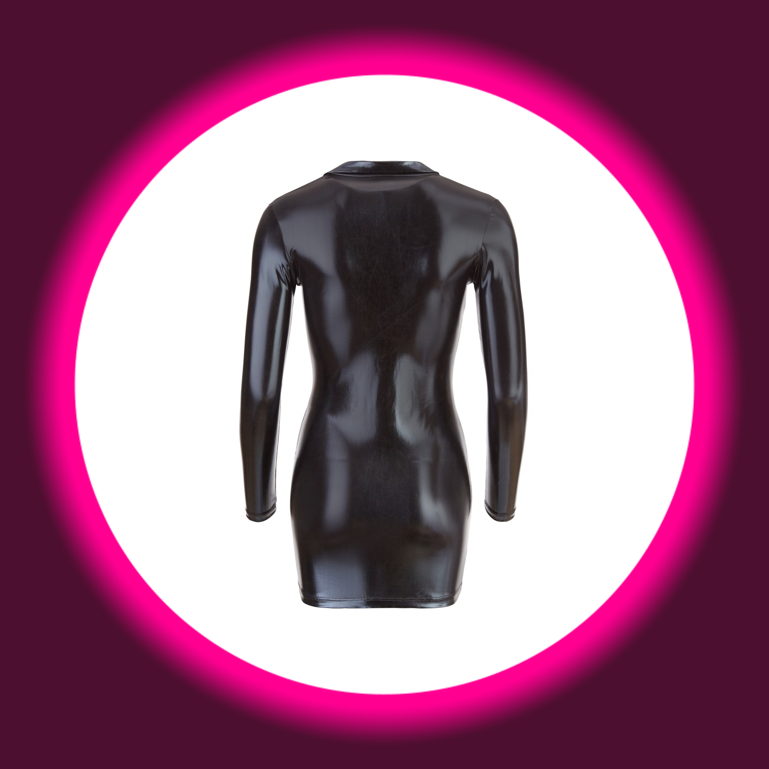 schwarzes langärmeliges Wetlook Minikleid, von Cotelli Party