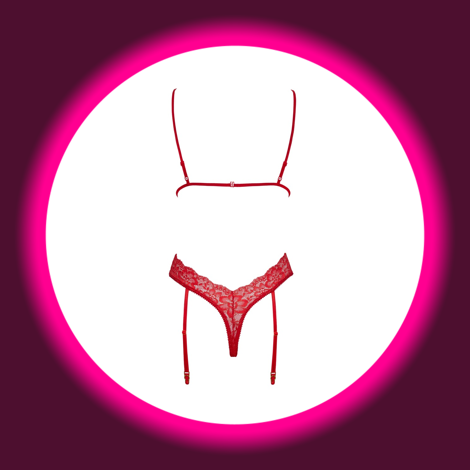 Rückansicht roter Spitzen-Body mit Strapshaltern, von kissable