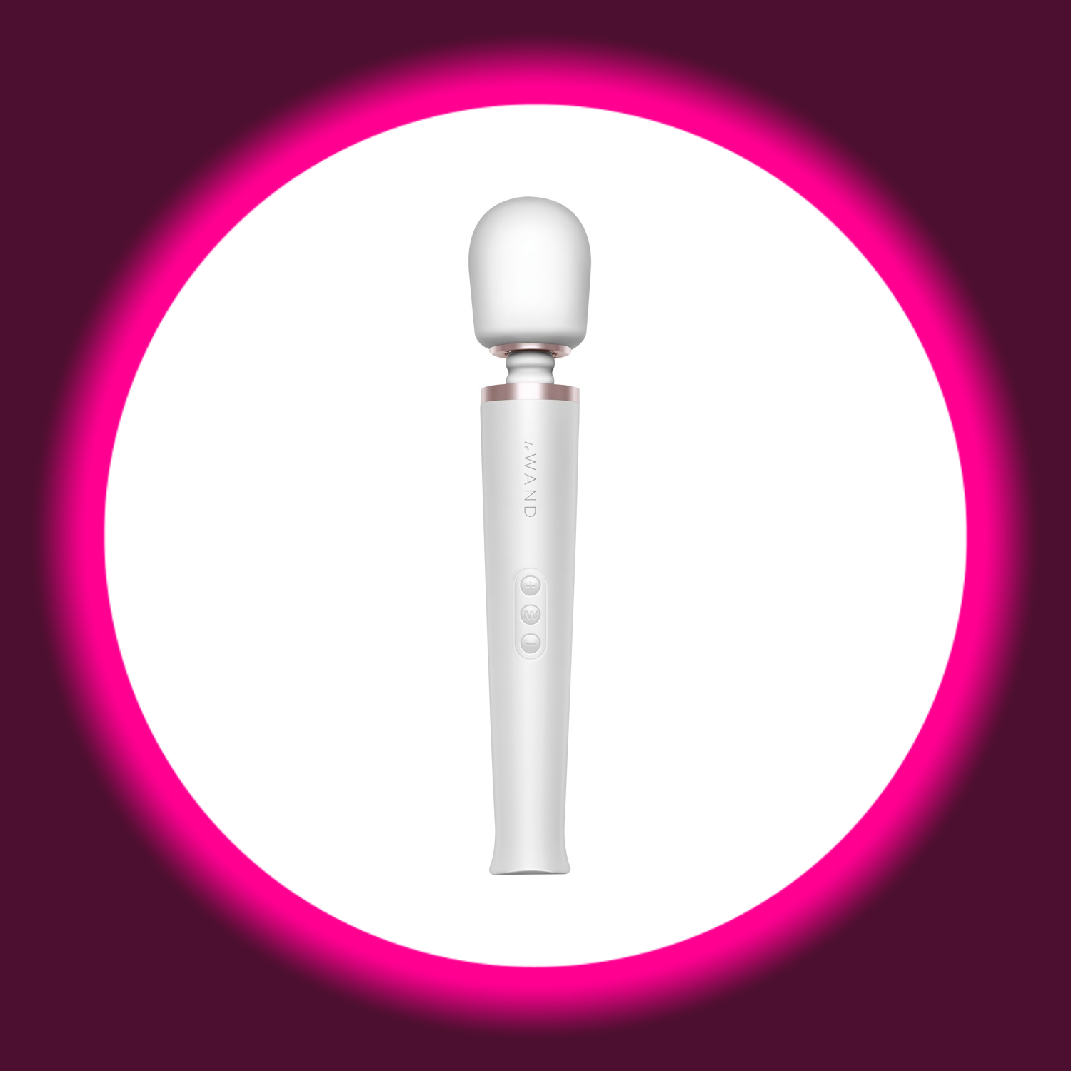 Frontansicht eines weißen Massagestabs Wand Vibrators von Le Wand