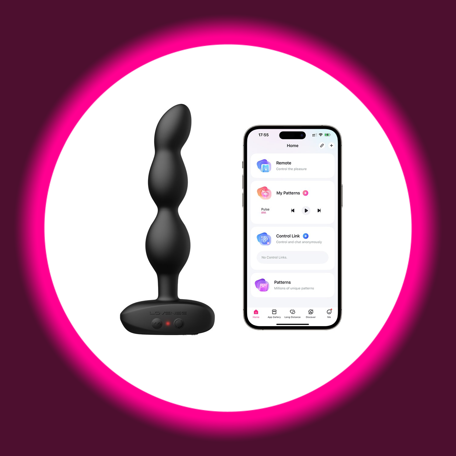 app-gesteuerter schwarzer Analvibrator Ridge von Lovense, daneben ein Smartphone