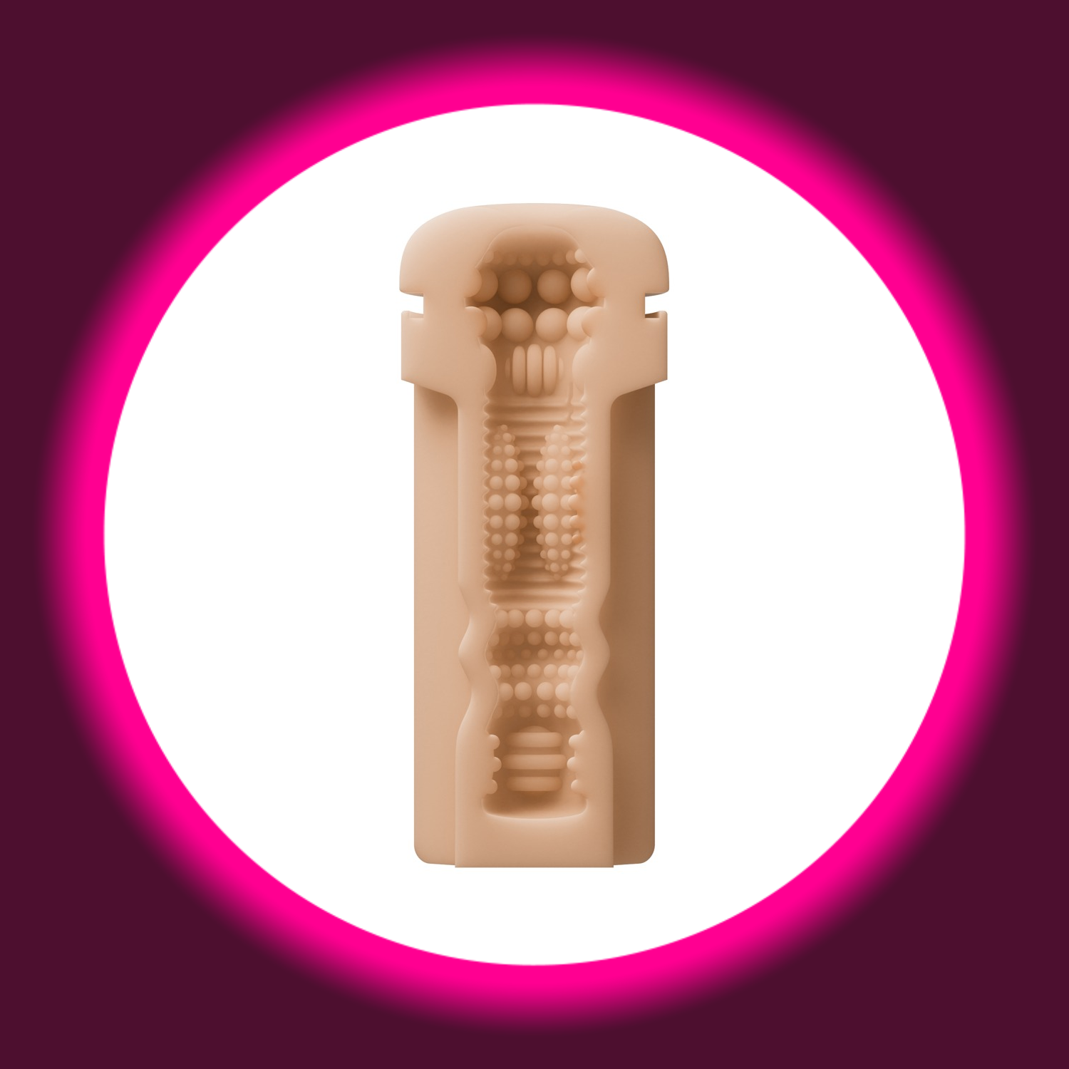 Querschnitt einer hautfarbene Innensleeve für Masturbatoren mit Ansicht der genoppten Struktur im Inneren, Lovense Solace Pro