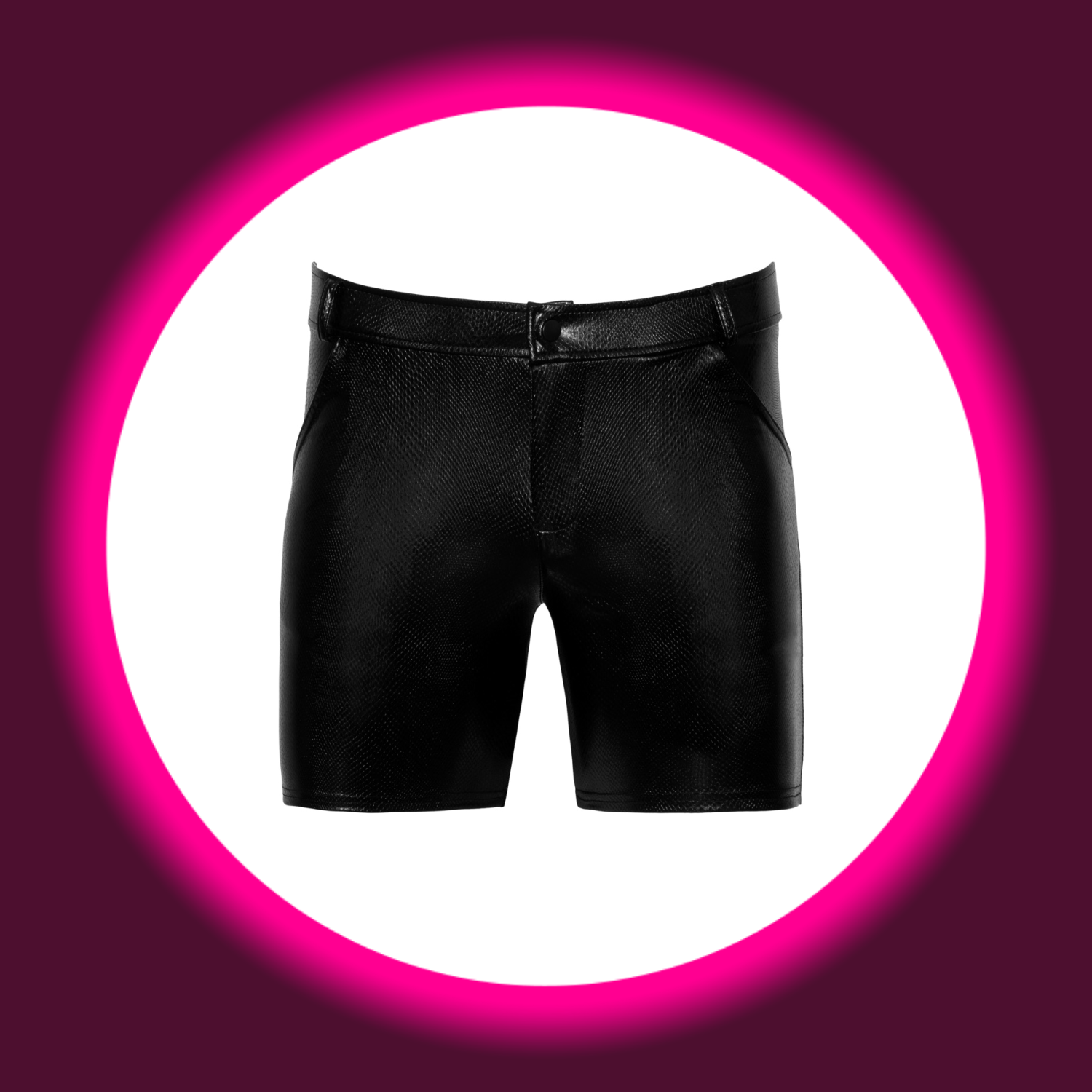 Frontansicht schwarze Shorts in Schlangenhautoptik von Noir Handmade