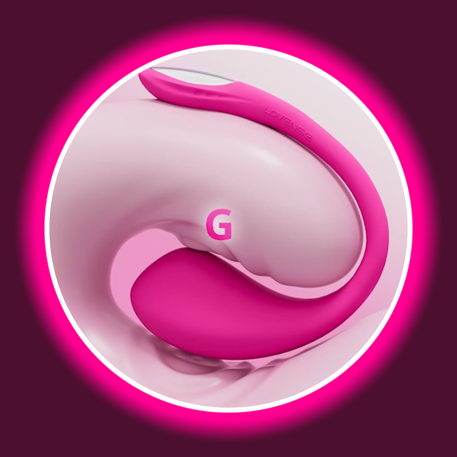 seitliche Ansicht eines pinken Vibrations-Ei mit schematischer Darstellung einer Vagina, Lovense Lush 4