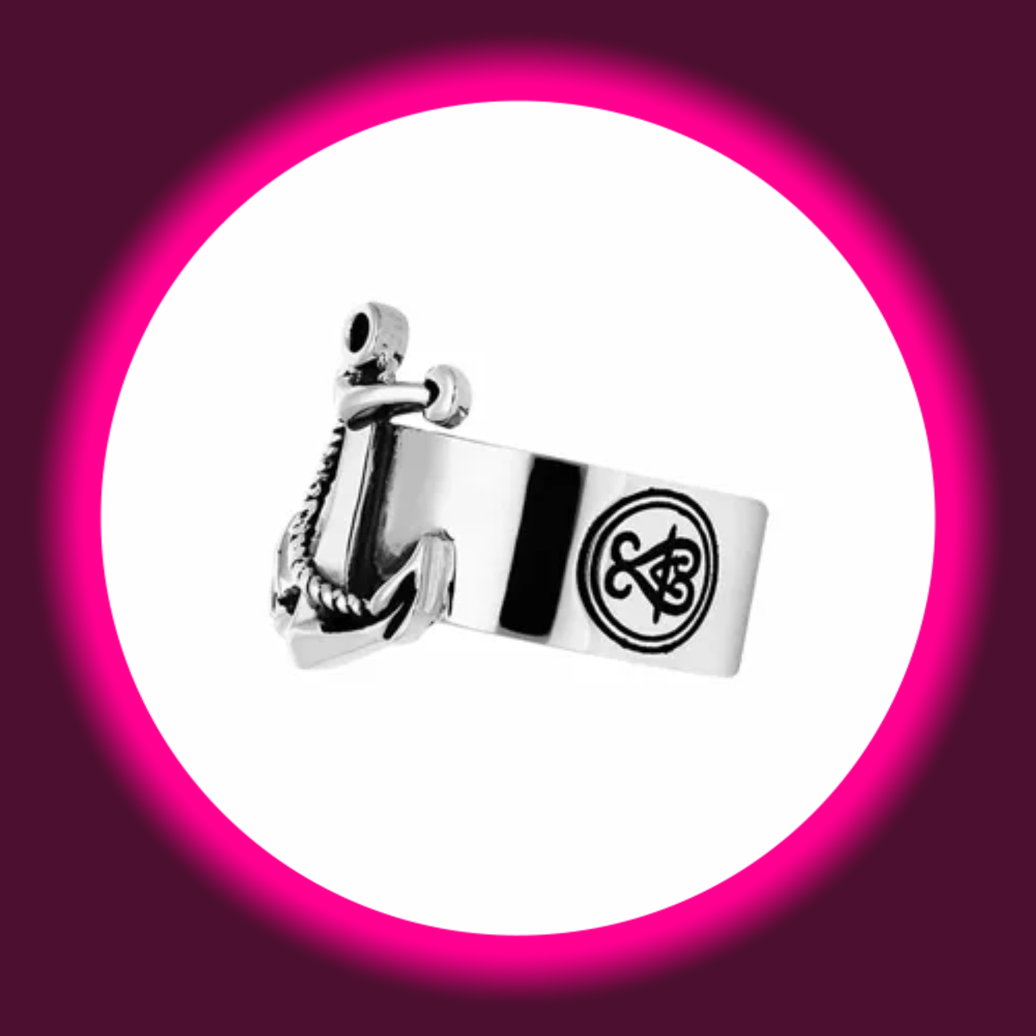 seitliche Ansicht breiter maritimer Ring aus 925 Sterling Silber mit Anker, für Herren