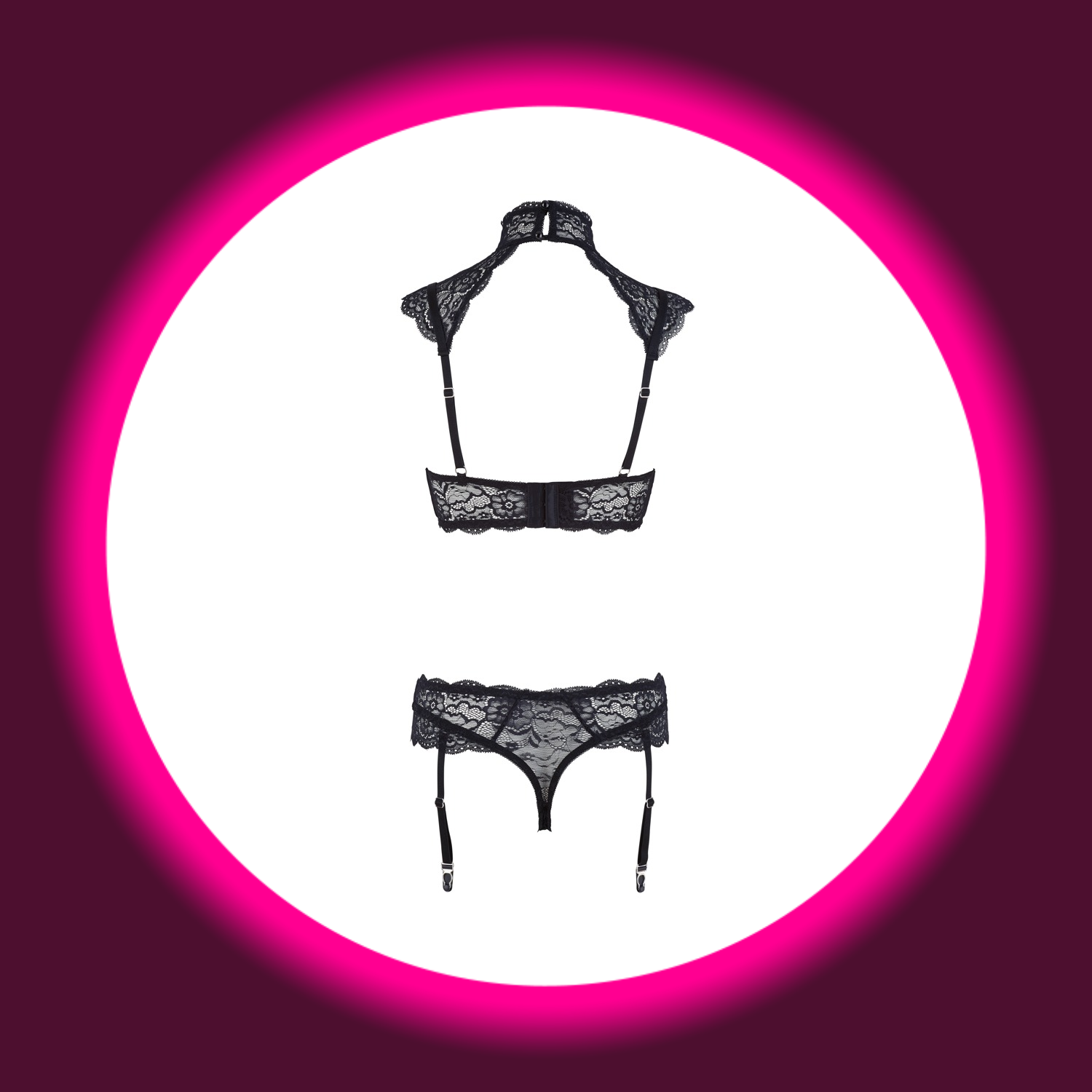 schwarze Dessous mit Spitze und Strapshaltern, von Cotelli Lingerie