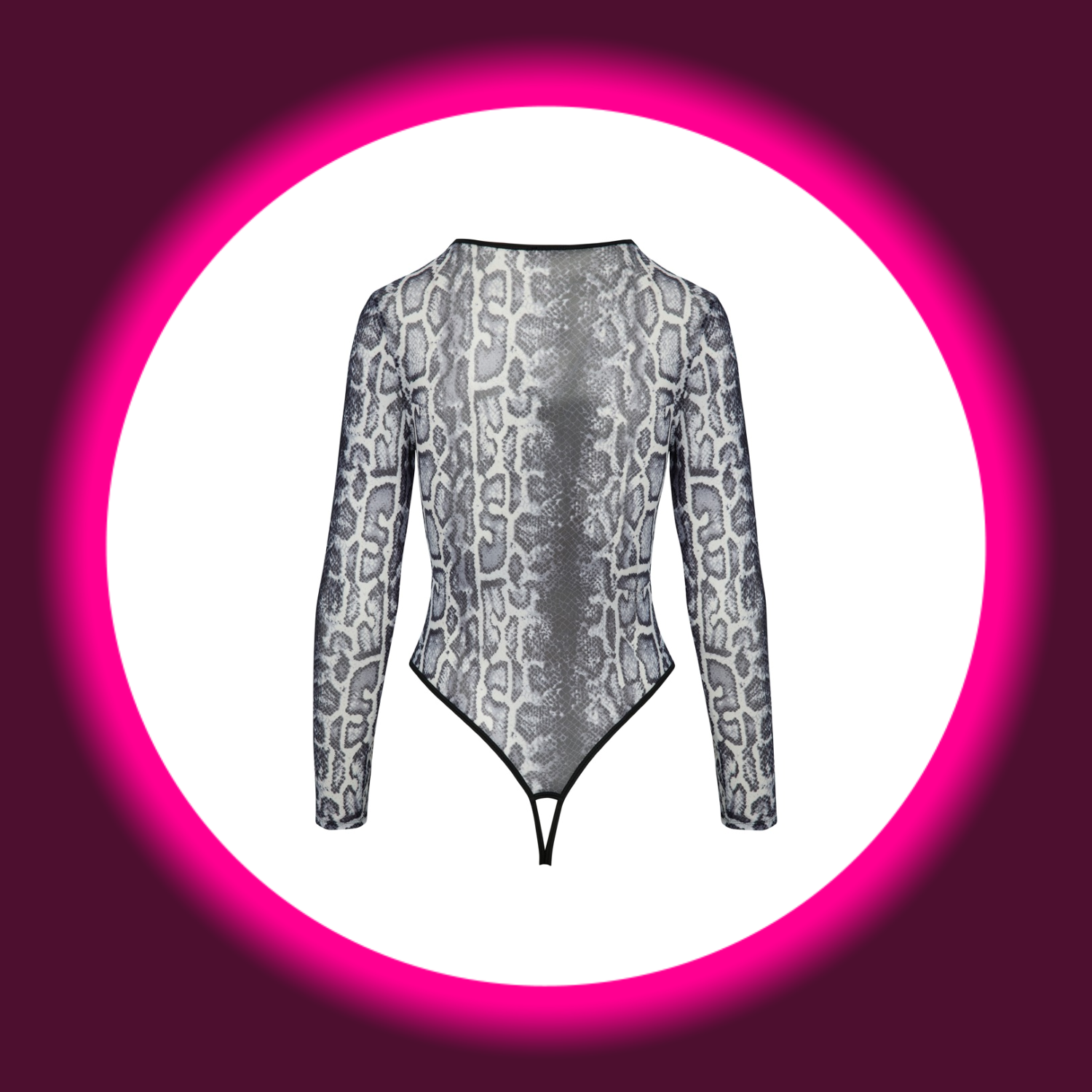 Frau in Langarm-Body mit Schlangenhautmuster, von Cotelli Lingerie