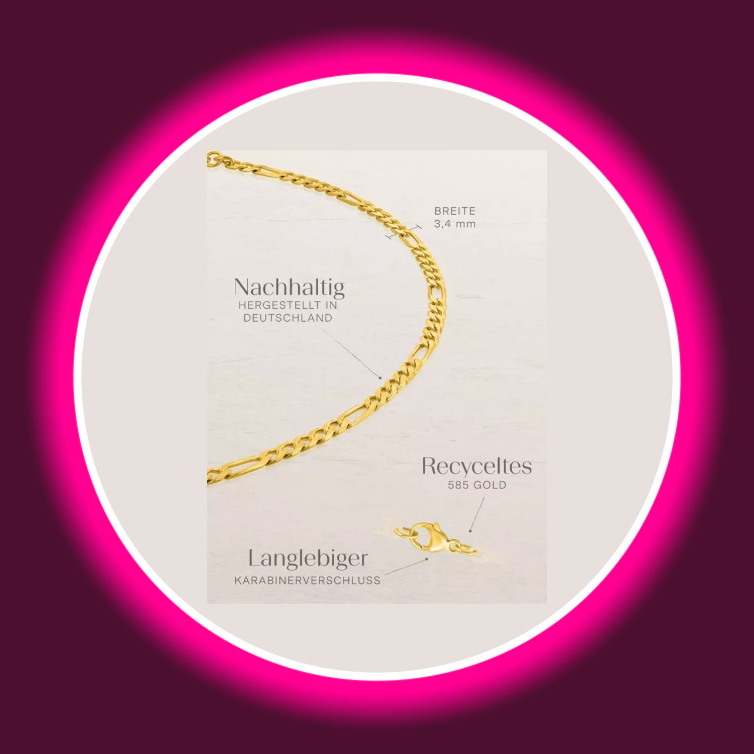 Beschreibung mit Maßen und Materialien der Figarokette von Modabilé