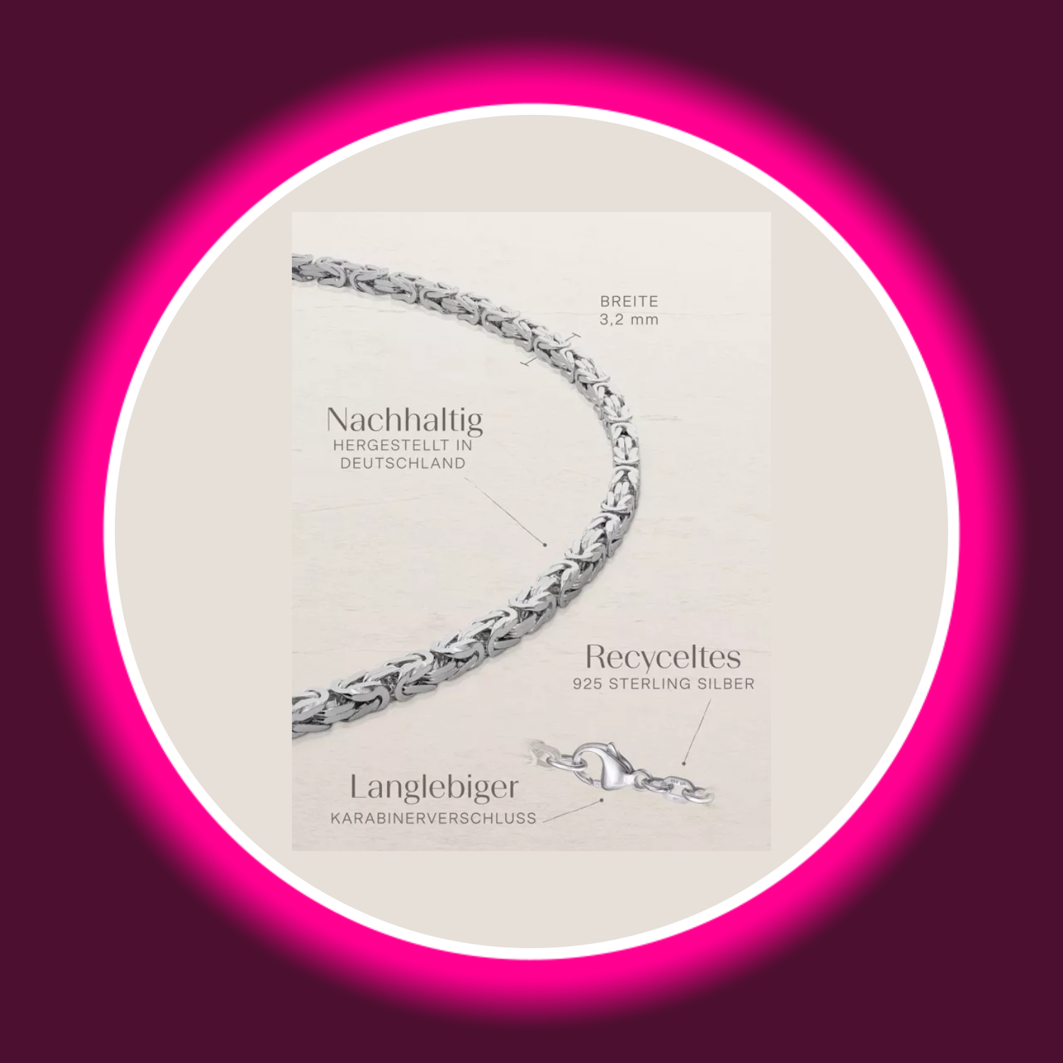 Beschreibung der Maße und Materialien des Armbands Royal klassisch von Modabilé