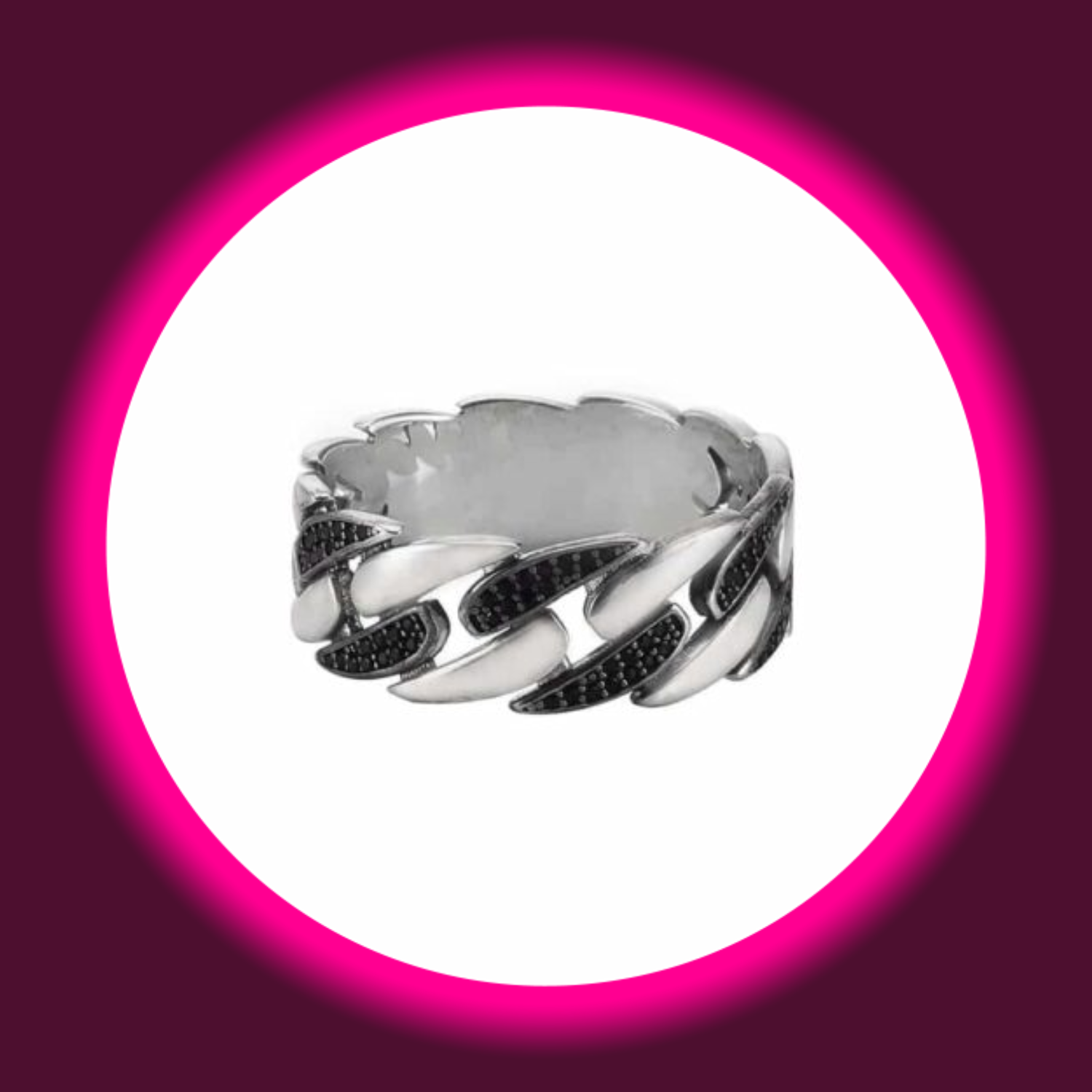 Frontansicht moderner Ring aus 925 Sterling Silber mit Elementen, die mit schwarzem Zirkonium besetzt sind